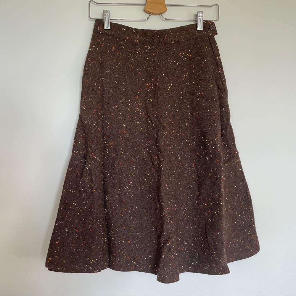 Vintage brown wool speckled midi skirt